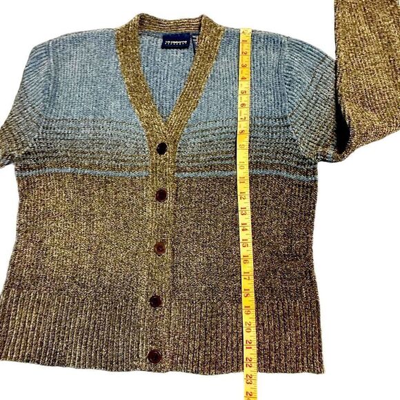 Liz Sport Blue and Grey Stripe Chenille Cardigan - Picture 6 of 8